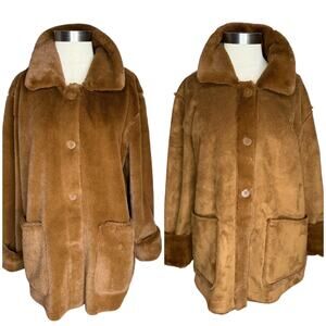 Brandon Thomas Reversible Faux Suede and Faux Fur Coat Size Large Chestnut Brown